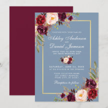 Aquarell Floral Dusty Blue Burgundy Wedding