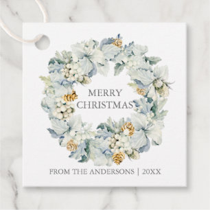 Aquarell Floral Dusty Blue Silver Weihnachtsgesche Geschenkanhänger