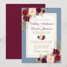 Aquarell Floral Dusty Blue Wedding Burgundy
