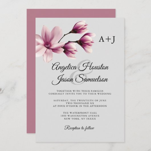 Aquarell Floral Dusty Mauve Taupe Gray Wedding Einladung (Vorne/Hinten)