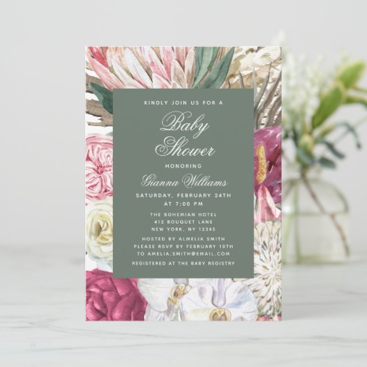 Aquarell Floral Elegante Babydusche Einladung (Stehend Vorderseite)