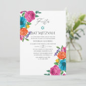 Aquarell Floral Fiesta Bat Mitzvah Einladung (Stehend Vorderseite)