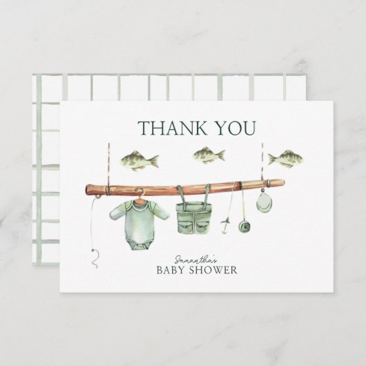 Aquarell Floral Fisherman Babydusche Dankeskarte (Vorne/Hinten)