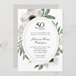 Aquarell Floral Gold 50th Wedding Jubiläum Einladung