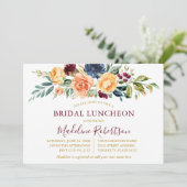 Aquarell Floral Gold Bridal Luncheon Burgund Einladung (Stehend Vorderseite)