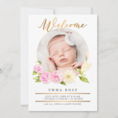 Aquarell Floral Gold Foto Geburtsankündigung Einladung (Vorderseite)