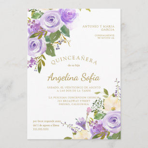 Aquarell Floral Gold Kalligrafie Quinceanera Einladung
