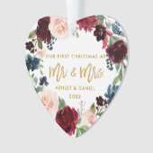 Aquarell Floral Gold Script Erstes Weihnachtsfest Ornament (Vorderseite)