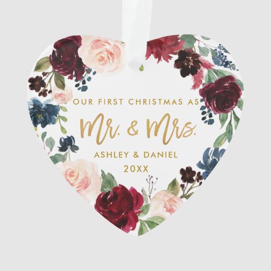 Aquarell Floral Gold Script Erstes Weihnachtsfest Ornament (Rückseite)