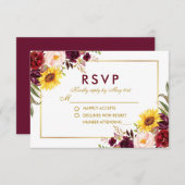 Aquarell Floral Gold Wedding Burgundy RSVP Karte (Vorne/Hinten)