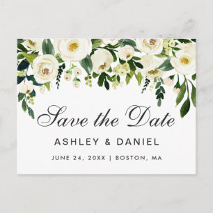 Aquarell Floral Grün Weiß Save The Date Ankündigungspostkarte