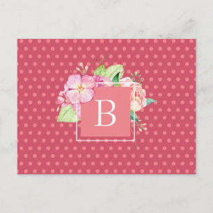 Aquarell Floral Initiale Rosa Punkte Koralle Postkarte