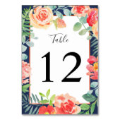 Aquarell Floral Koralle Marinegrün Blätter Hochzei Tischnummer (Rückseite)