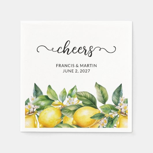 Aquarell Floral Lemon Border Vielen Dank Serviette (Vorderseite)