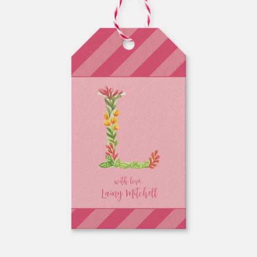 Aquarell Floral 'L'Monogram Fevor Tag Geschenkanhänger (Vorderseite)
