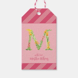 Aquarell Floral 'M' Monogram Fevor Tag Geschenkanhänger