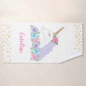 Aquarell Floral Magisches Einhorn Badehandtuch (Badehandtuch)