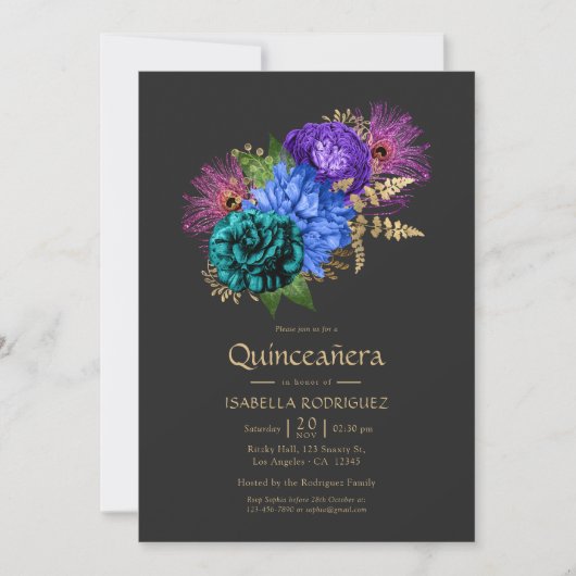 Aquarell Floral Mardi Gras Quinceñera Foto Einladung (Vorderseite)