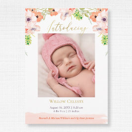 Aquarell Floral Pink Baby Girl Foto Geburt Ankündigung