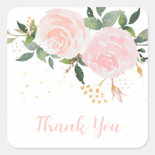 Aquarell Floral Pink Babyaufkleber Quadratischer Aufkleber