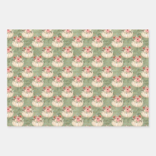 Aquarell Floral Pumpkin Birthday Baby Dusche Geschenkpapier Set (Vorderseite 3)