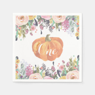 Aquarell Floral Pumpkin Erster Geburtstag Serviette
