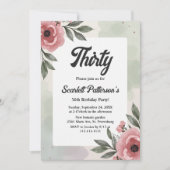 Aquarell Floral Romantische Rustikale 30. Geburtst Einladung (Vorderseite)