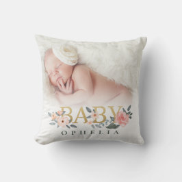 Aquarell Floral Rose Baby Foto Individuelle Name Kissen