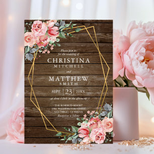 Aquarell Floral Rosé Rustikale Goldene Hochzeit Einladung