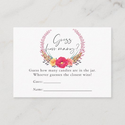 Aquarell Floral Safari Kinderdusche Bonbonspiel Begleitkarte (Vorderseite)