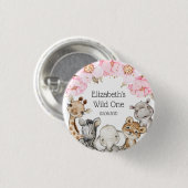 Aquarell Floral Safari Tiere Peony Birthday Bu Button (Vorne & Hinten)