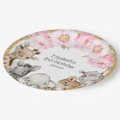 Aquarell Floral Safari Tiere Peony Birthday Pappteller (Schrägansicht)