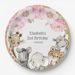 Aquarell Floral Safari Tiere Peony Birthday Pappteller