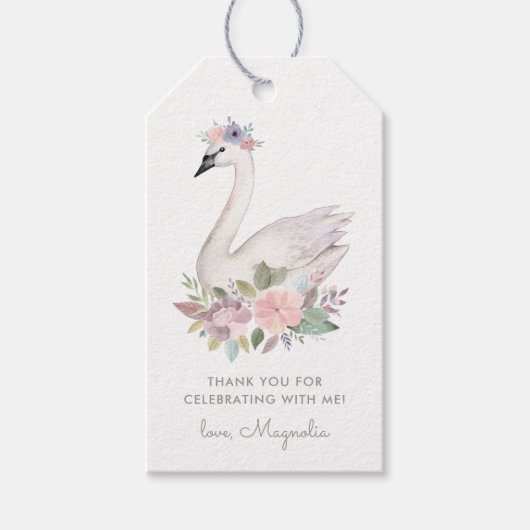 Aquarell Floral Swan Princess Birthday Geschenkanhänger (Vorderseite)