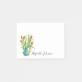 Aquarell Floral Vase Tulips Script Monogram 4x3 Post-it Klebezettel (Vorderseite)