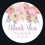 Aquarell Floral Vielen Dank Gastgeschenk Hochzeit Runder Aufkleber<br><div class="desc">Teilen Sie Ihre Wertschätzung mit diesem Aquarell Blumenkohl danke Ihnen Aufkleber.</div>