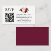 Aquarell Floral Wedding QR UAWG Burgundy Begleitkarte (Vorne/Hinten)