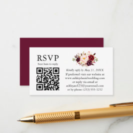 Aquarell Floral Wedding QR UAWG Burgundy Begleitkarte
