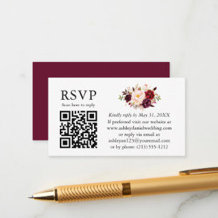 Aquarell Floral Wedding QR UAWG Burgundy Begleitkarte