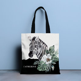 Aquarell Floral Wild Zebra Personalisierter Name Tasche