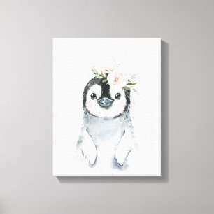 Aquarell Florale Baby Pinguin Schnee Tiere Leinwanddruck
