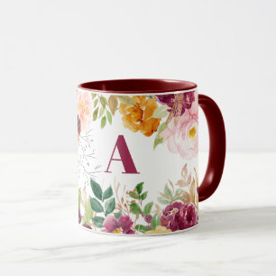 Aquarell florale klassische elegante burgunderrote tasse