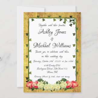 Aquarell Florale Rustikale Gold Herzliche Hochzeit Einladung