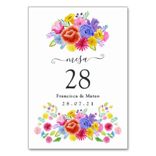 Aquarell Florale Spanische Fiesta-Hochzeit Tischnummer