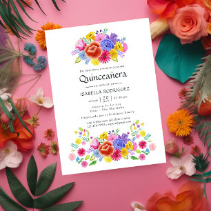 Aquarell Florale Spanische Fiesta Quinceañera Einladung