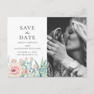Aquarell florale Sukkulente. Kaktus Save the Date Postkarte