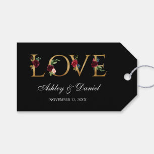 Aquarell Florales Burgund Schwarz Gold Liebe Hochz Geschenkanhänger