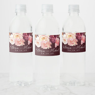 Aquarell Florales Burgunder Hochzeit Wasserflaschenetikett