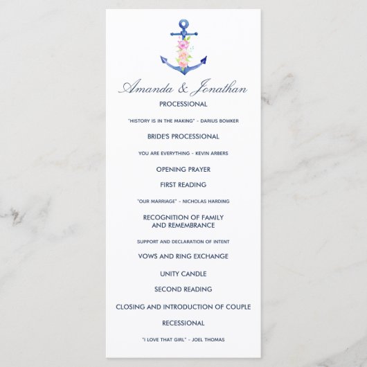 Aquarell Florales Nautisches Hochzeitsprogramm Programm (Vorderseite)