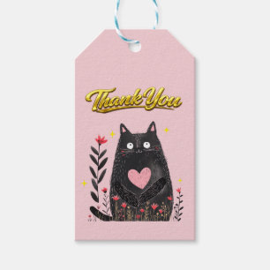 Aquarell Florales Schwarzes Katze mit Herz Danke Geschenkanhänger